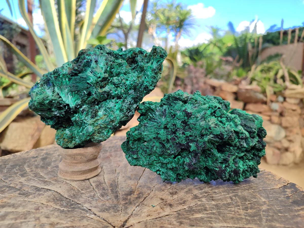 Natural Silky Malachite Specimens x 2 From Kasompe, Congo - Toprock Gemstones and Minerals 