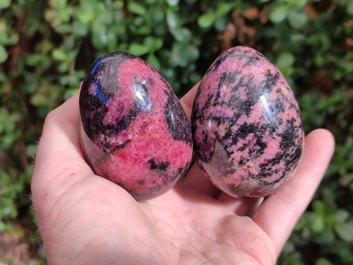 Polished Rhodonite Gemstone Hearts and Eggs x 4 From Ambindavato, Madagascar - Toprock Gemstones and Minerals 