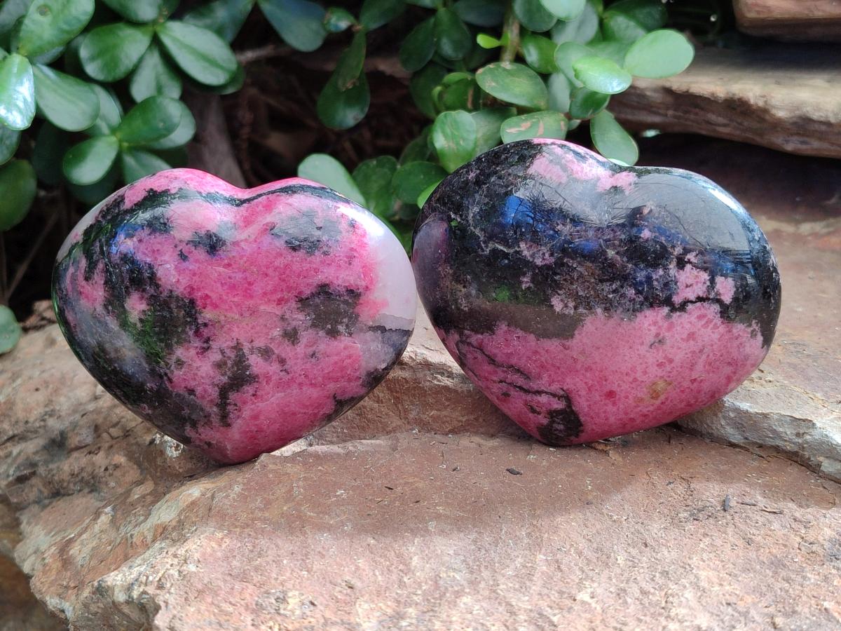 Polished Rhodonite Gemstone Hearts and Eggs x 4 From Ambindavato, Madagascar - Toprock Gemstones and Minerals 