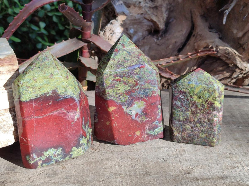 Polished Bastite Dragonsblood Stone Display Crystals x 3 From Tshipise, South Africa - Toprock Gemstones and Minerals 