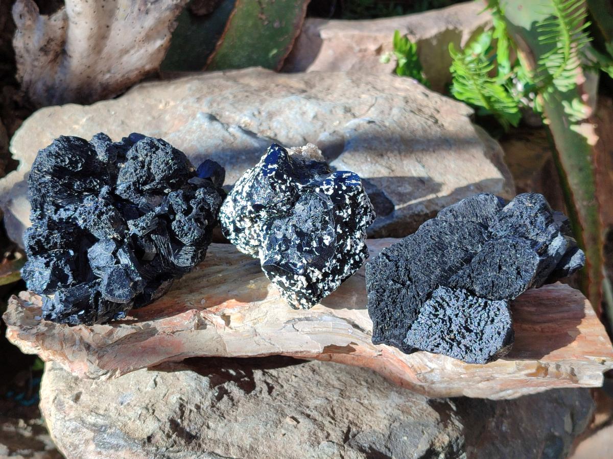 Natural Schorl Black Tourmaline Specimens x 3 From Erongo, Namibia - Toprock Gemstones and Minerals 