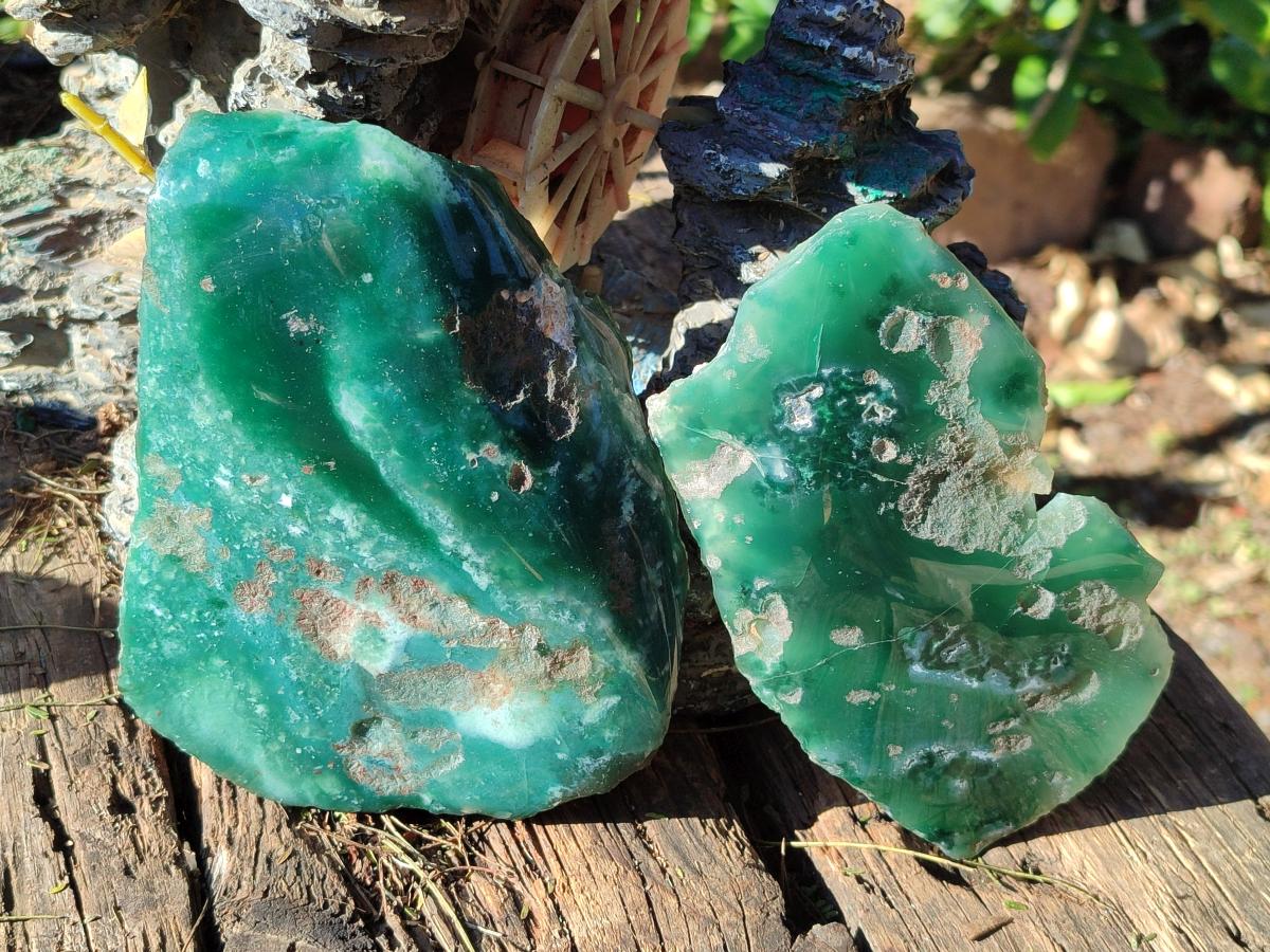 Polished One Side Mtorolite Chrysoprase Slices x 2 From Mutorashanga, Zimbabwe - Toprock Gemstones and Minerals 
