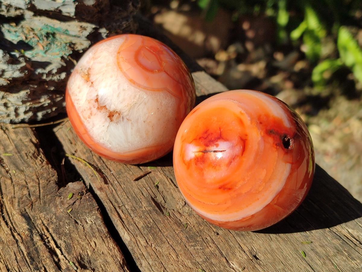 Polished and Natural Carnelian Agate Gemstone Spheres x 4 From Madagascar - Toprock Gemstones and Minerals 