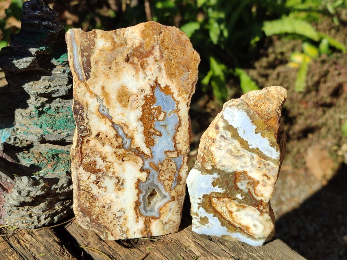Polished One Side Blue Lace Agate with Crazy Lace Slices x 4 From Namibia - Toprock Gemstones and Minerals 