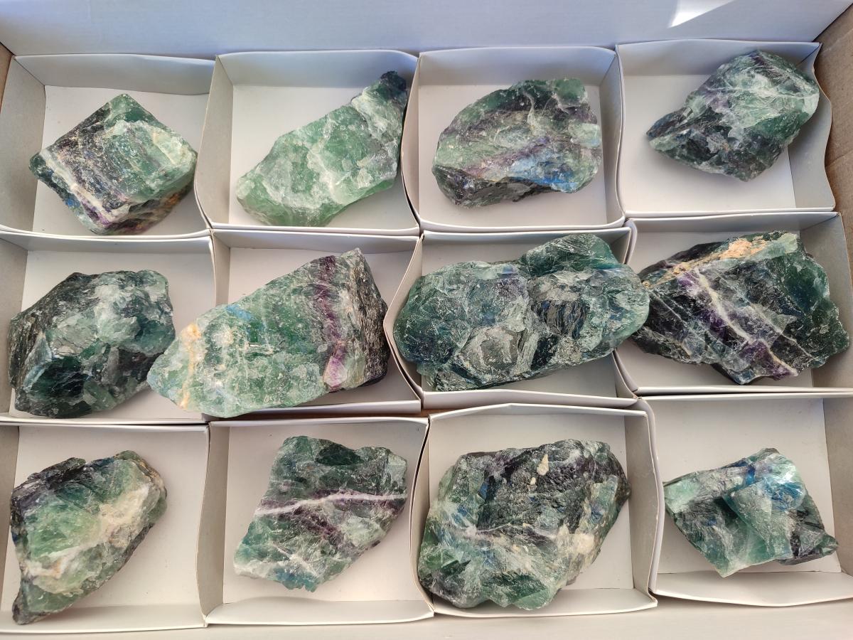 Natural Watermelon Fluorite Cobbed Specimens x 12 From Uis, Namibia - Toprock Gemstones and Minerals 