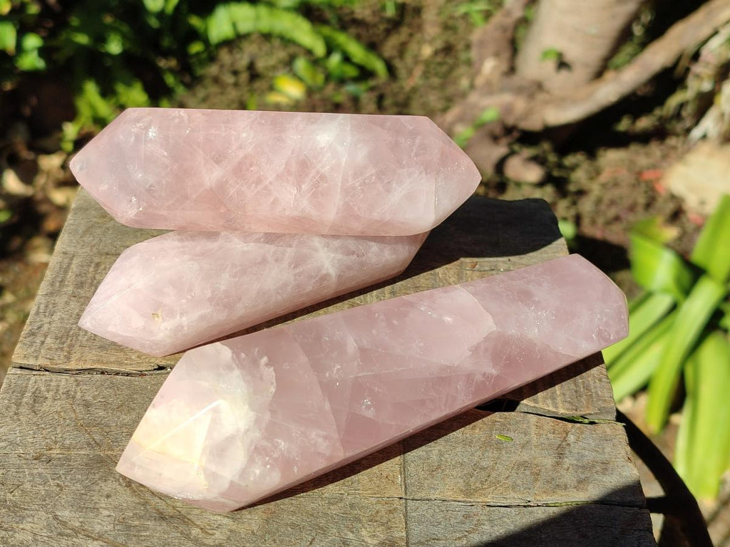 Polished Double Terminated Gemmy Rose Quartz Crystals x 6 From Madagascar - Toprock Gemstones and Minerals 