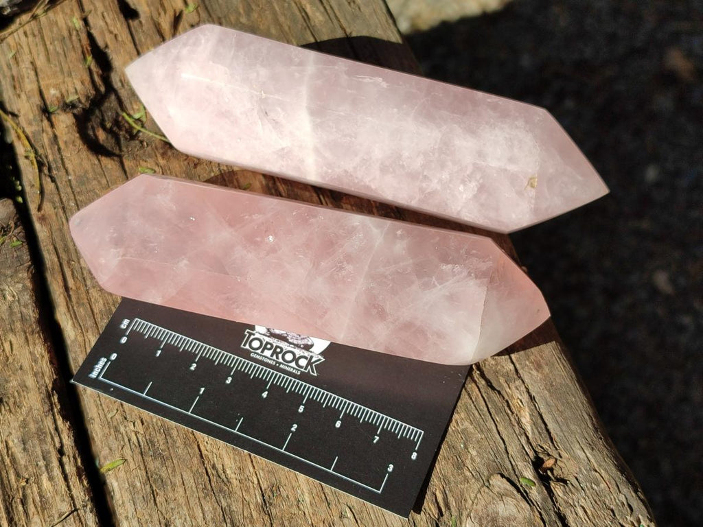 Polished Double Terminated Gemmy Rose Quartz Crystals x 6 From Madagascar - Toprock Gemstones and Minerals 