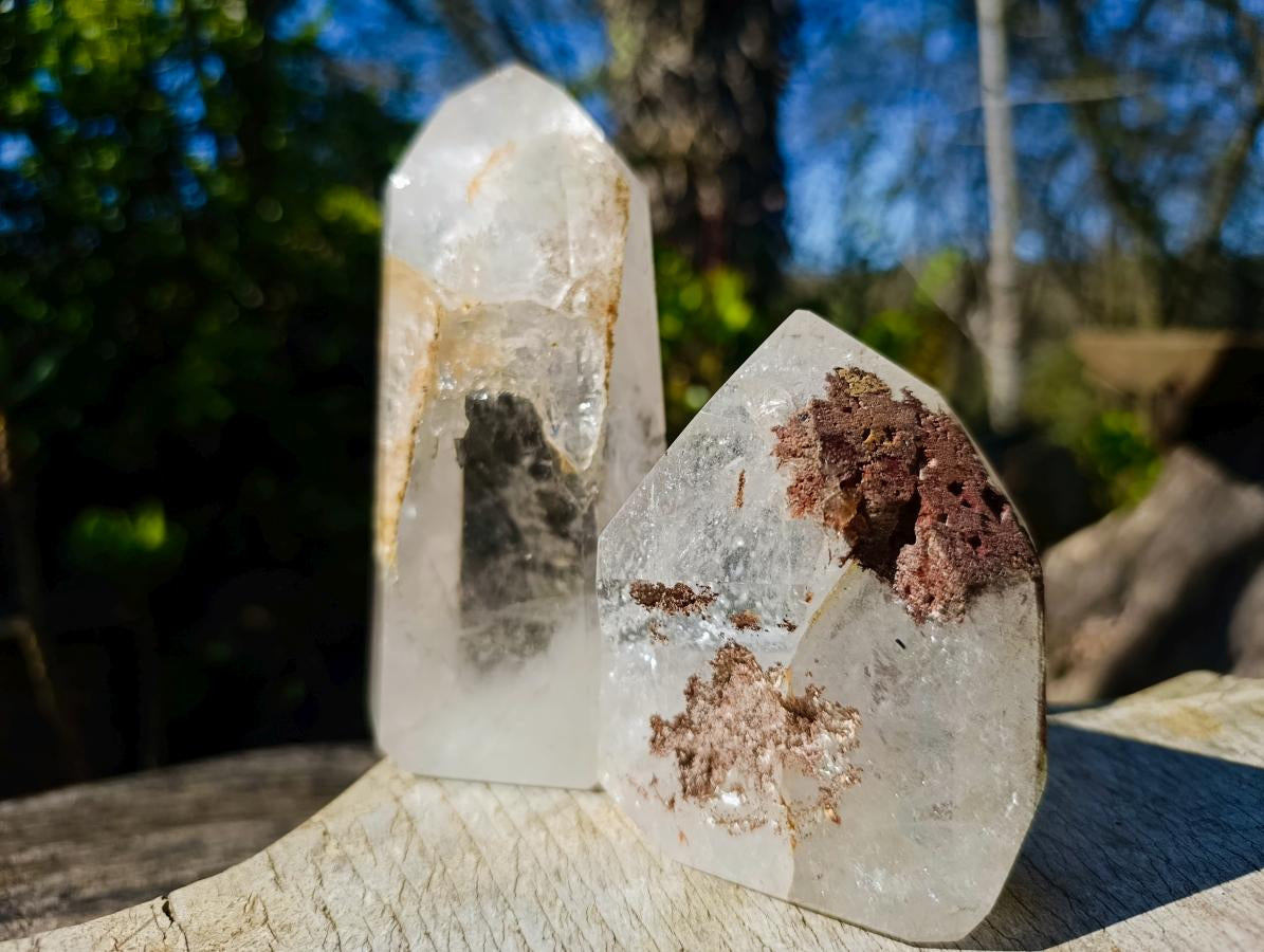 Polished and Natural Clear Quartz Crystals x 2 From Madagascar - Toprock Gemstones and Minerals 
