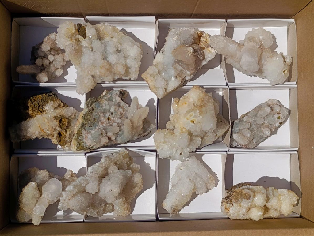 Natural Drusy Quartz Coated Calcite Pseudomorph Specimens x 12 From Albert's Mountain, Lesotho - Toprock Gemstones and Minerals 