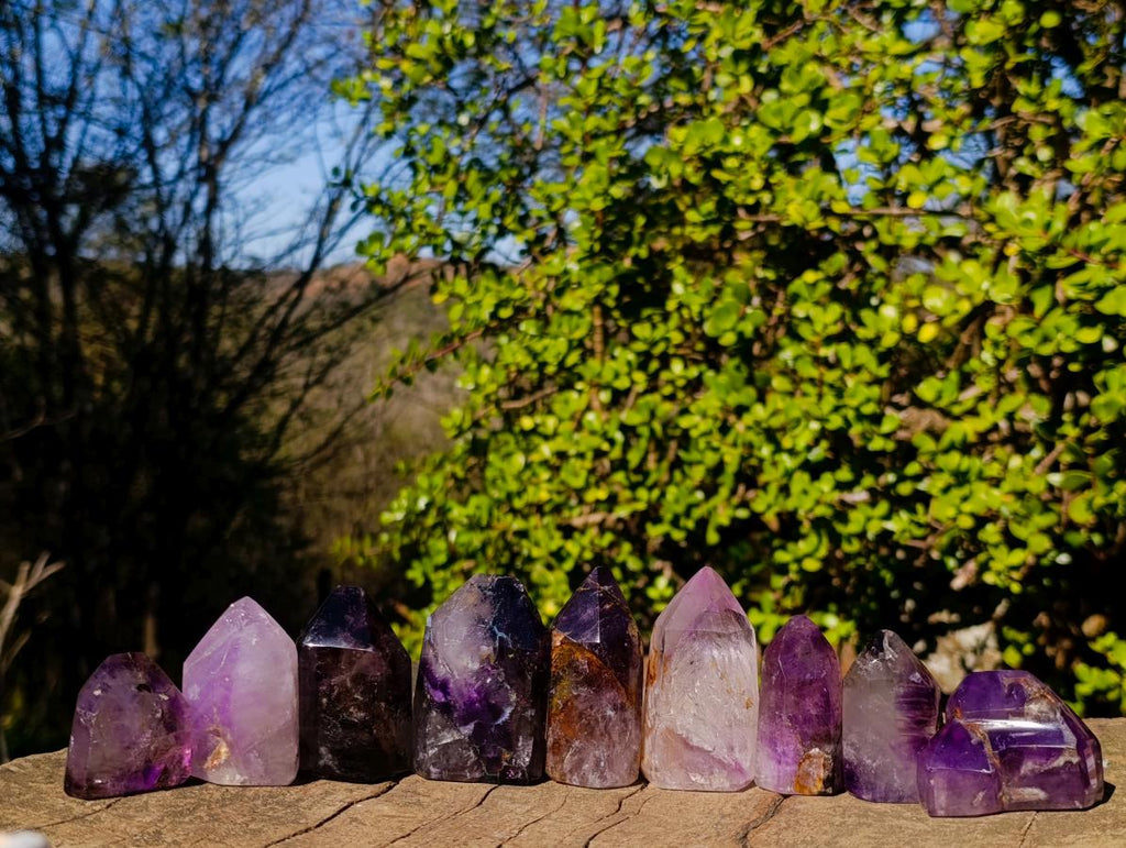Polished Amethyst and Smokey Amethyst Window Crystals x 12 From Akansobe, Madagascar - Toprock Gemstones and Minerals 