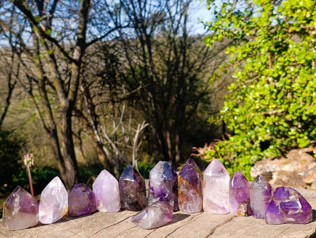 Polished Amethyst and Smokey Amethyst Window Crystals x 12 From Akansobe, Madagascar - Toprock Gemstones and Minerals 
