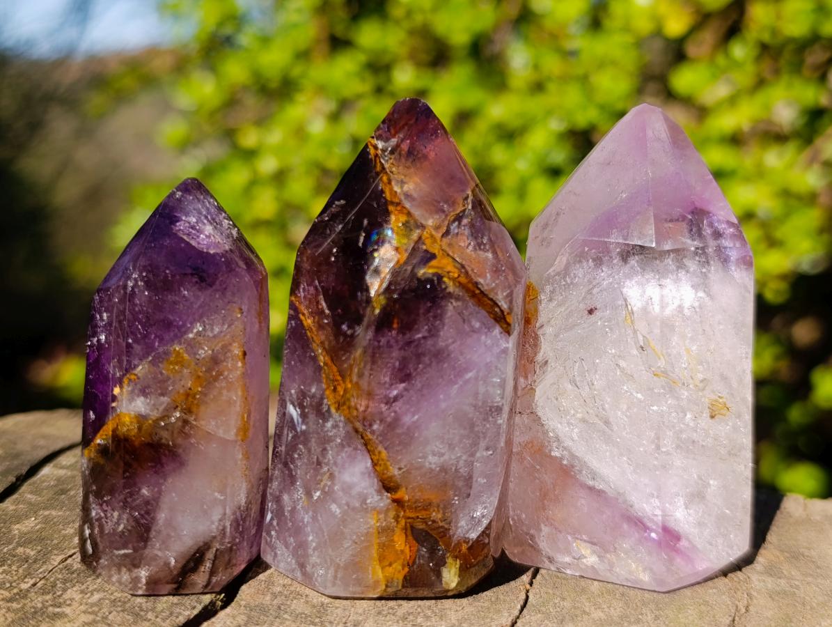 Polished Amethyst and Smokey Amethyst Window Crystals x 12 From Akansobe, Madagascar - Toprock Gemstones and Minerals 