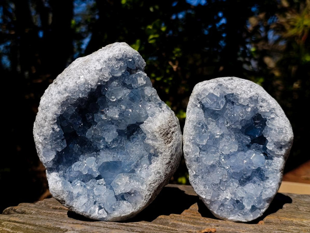 Natural Blue Celestite Geode Specimens x 2 From Sakoany, Madagascar - Toprock Gemstones and Minerals 