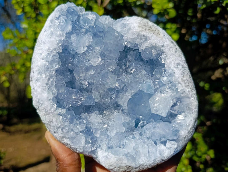 Natural Blue Celestite Geode Specimens x 2 From Sakoany, Madagascar - Toprock Gemstones and Minerals 