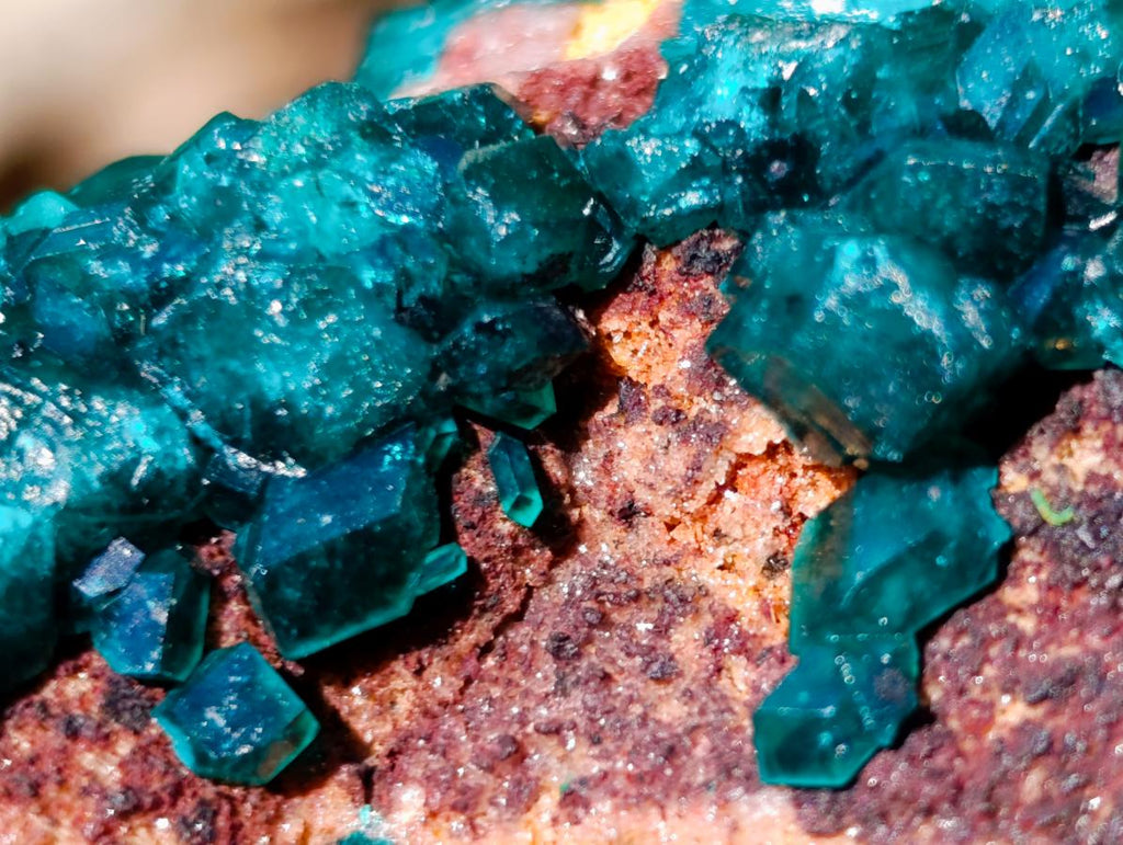 Natural Dioptase Specimens with Crystalline Malachite on Dolomite Matrix x 3 From Mashamba East Mine, Congo - Toprock Gemstones and Minerals 