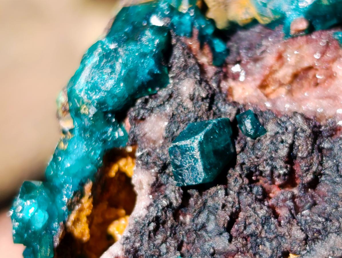 Natural Dioptase Specimens with Crystalline Malachite on Dolomite Matrix x 3 From Mashamba East Mine, Congo - Toprock Gemstones and Minerals 