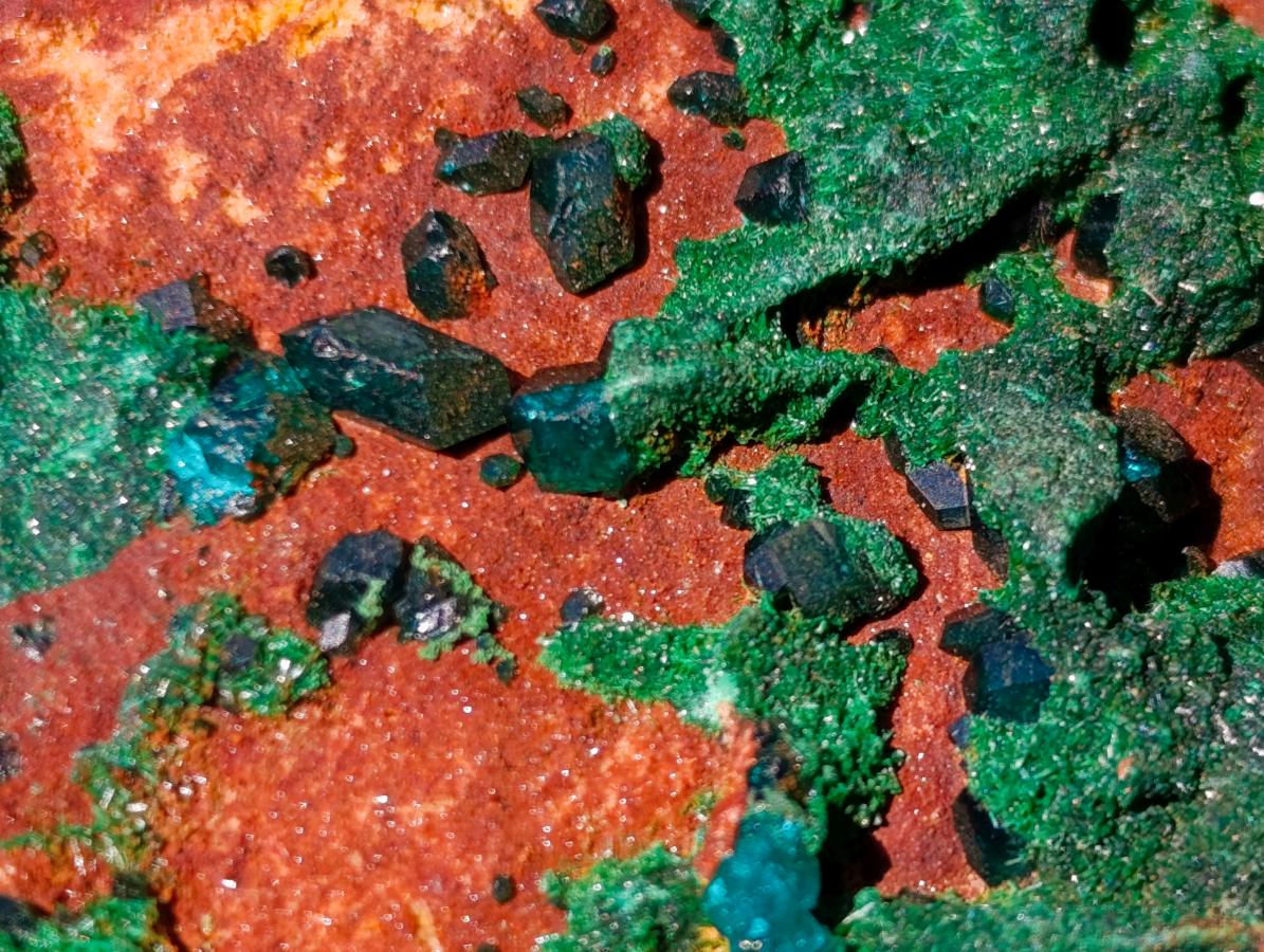 Natural Dioptase Specimens with Crystalline Malachite on Dolomite Matrix x 3 From Mashamba East Mine, Congo - Toprock Gemstones and Minerals 