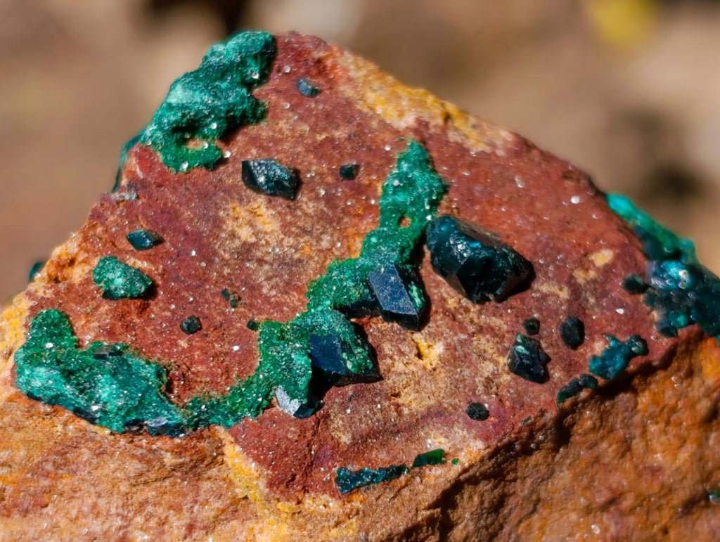 Natural Dioptase Specimens with Crystalline Malachite on Dolomite Matrix x 3 From Mashamba East Mine, Congo - Toprock Gemstones and Minerals 