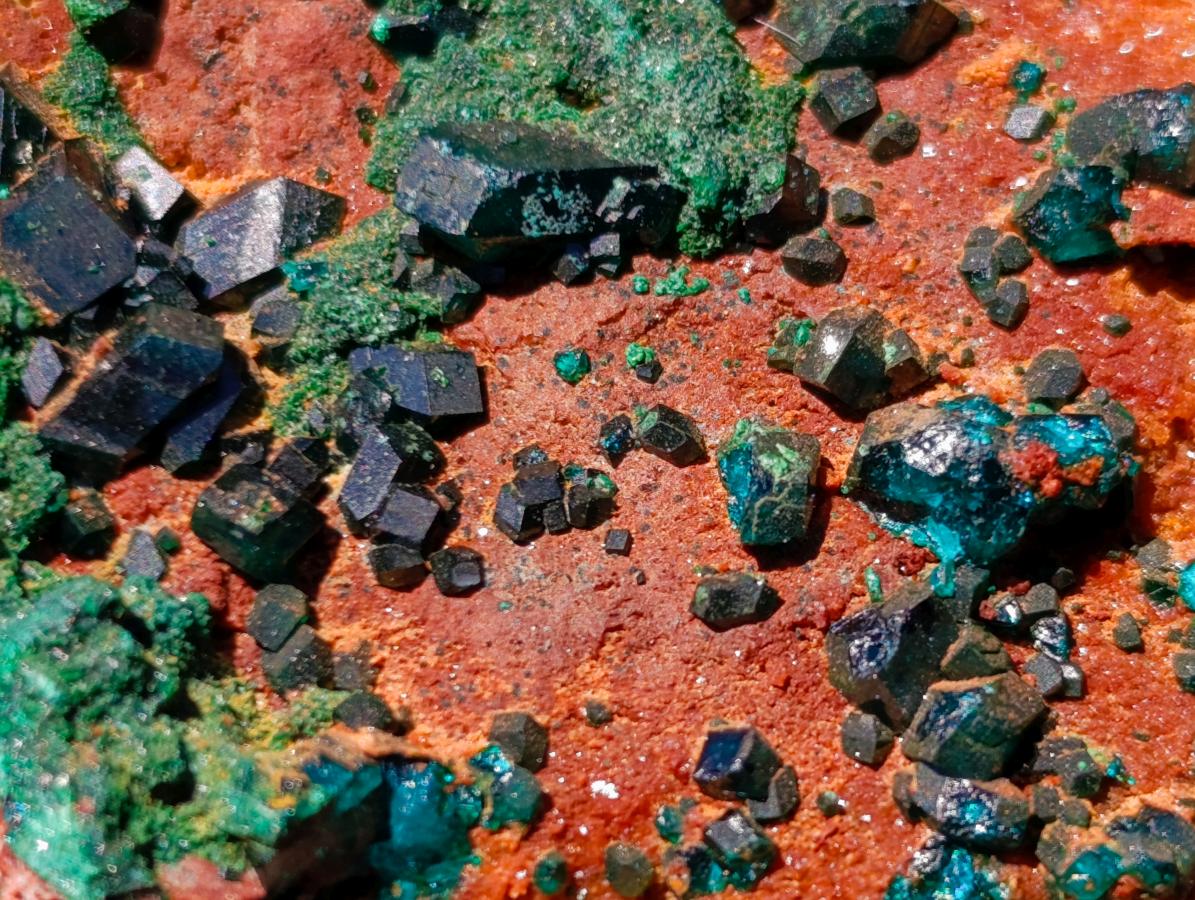 Natural Dioptase Specimens with Crystalline Malachite on Dolomite Matrix x 3 From Mashamba East Mine, Congo - Toprock Gemstones and Minerals 