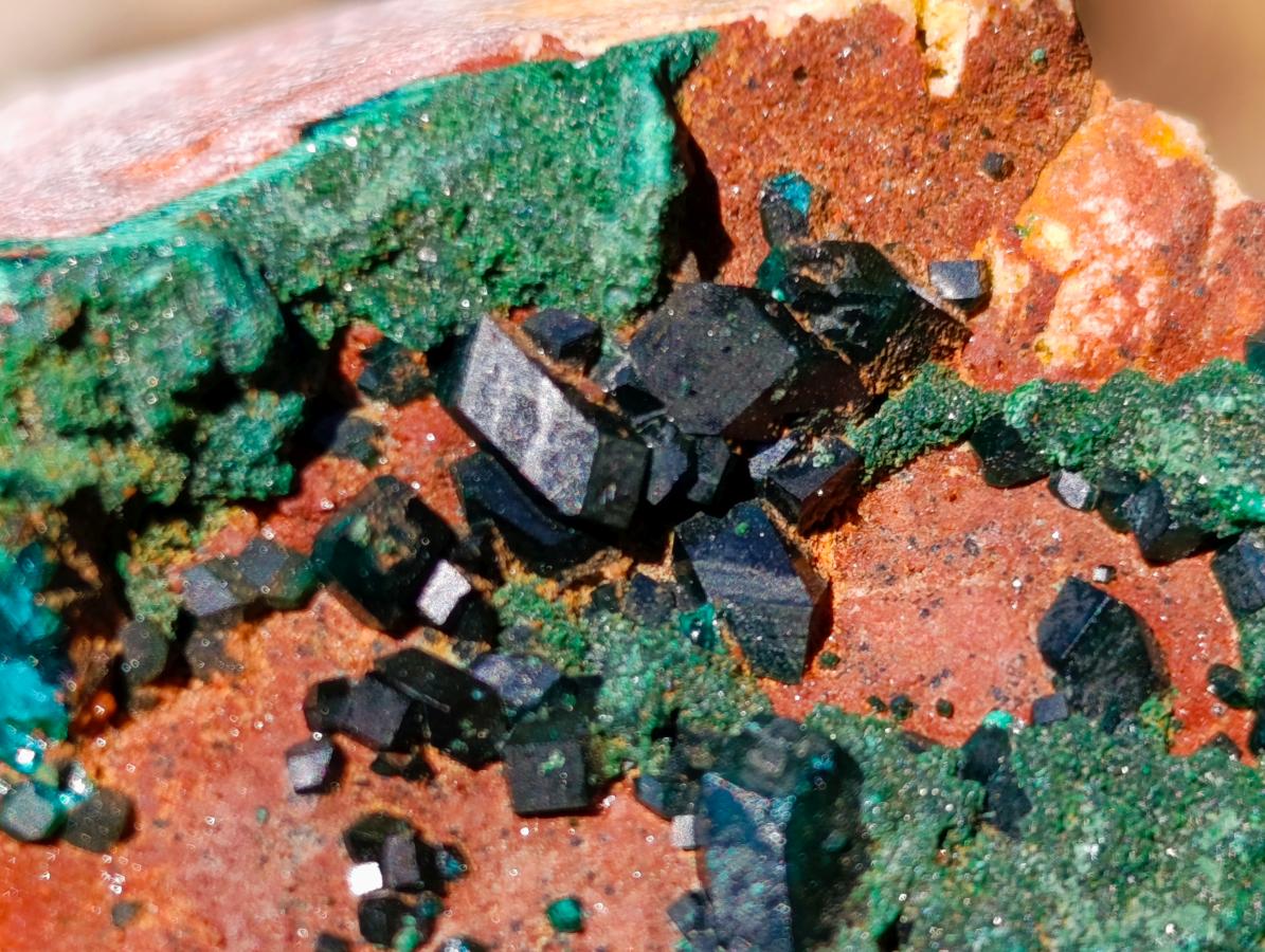 Natural Dioptase Specimens with Crystalline Malachite on Dolomite Matrix x 3 From Mashamba East Mine, Congo - Toprock Gemstones and Minerals 
