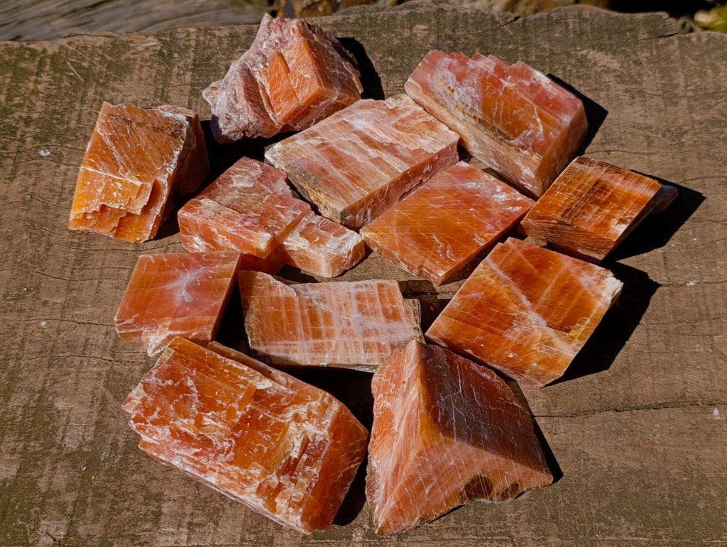 Natural Rhombohedral Sunset Orange Calcite Specimens x 12 From Spitzkop, Namibia - Toprock Gemstones and Minerals 