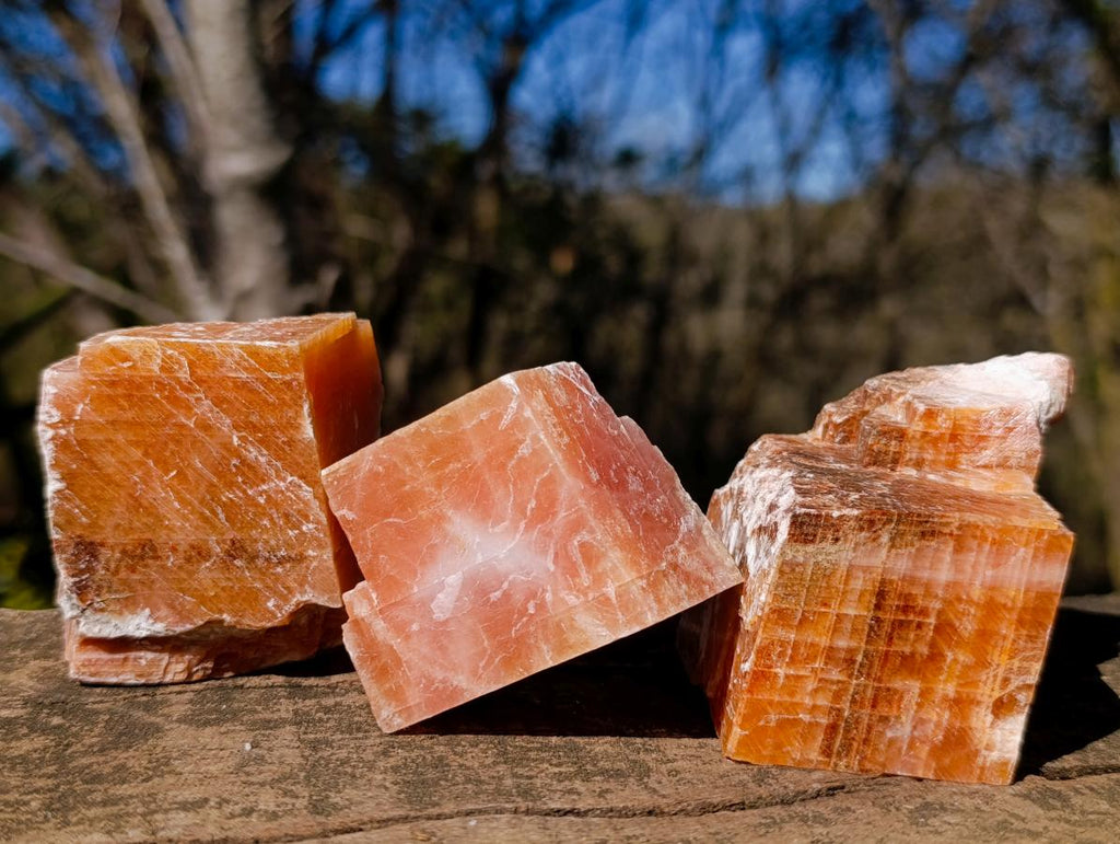 Natural Rhombohedral Sunset Orange Calcite Specimens x 12 From Spitzkop, Namibia - Toprock Gemstones and Minerals 
