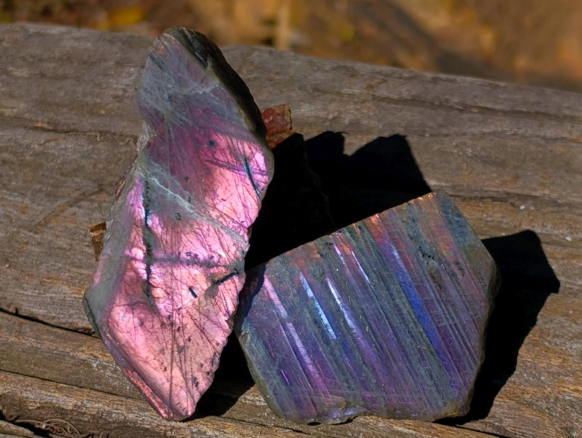 Polished One Side Purple Sunset Flash Labradorite Slices x 24 From Madagascar - Toprock Gemstones and Minerals 