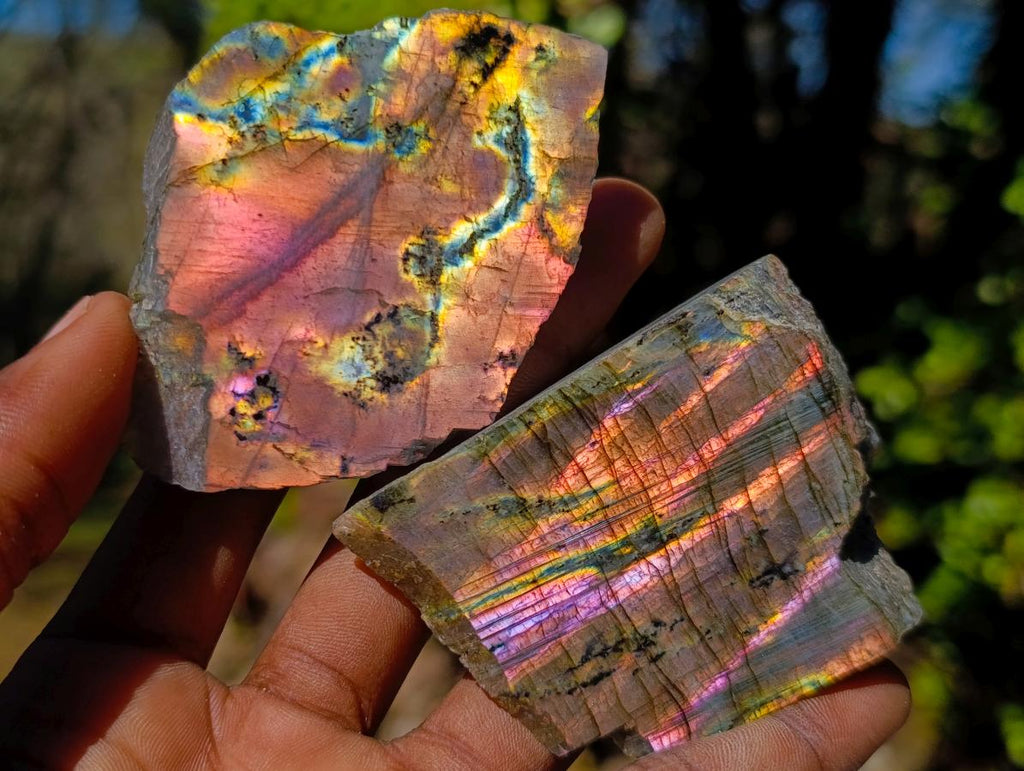 Polished One Side Purple Sunset Flash Labradorite Slices x 24 From Madagascar - Toprock Gemstones and Minerals 