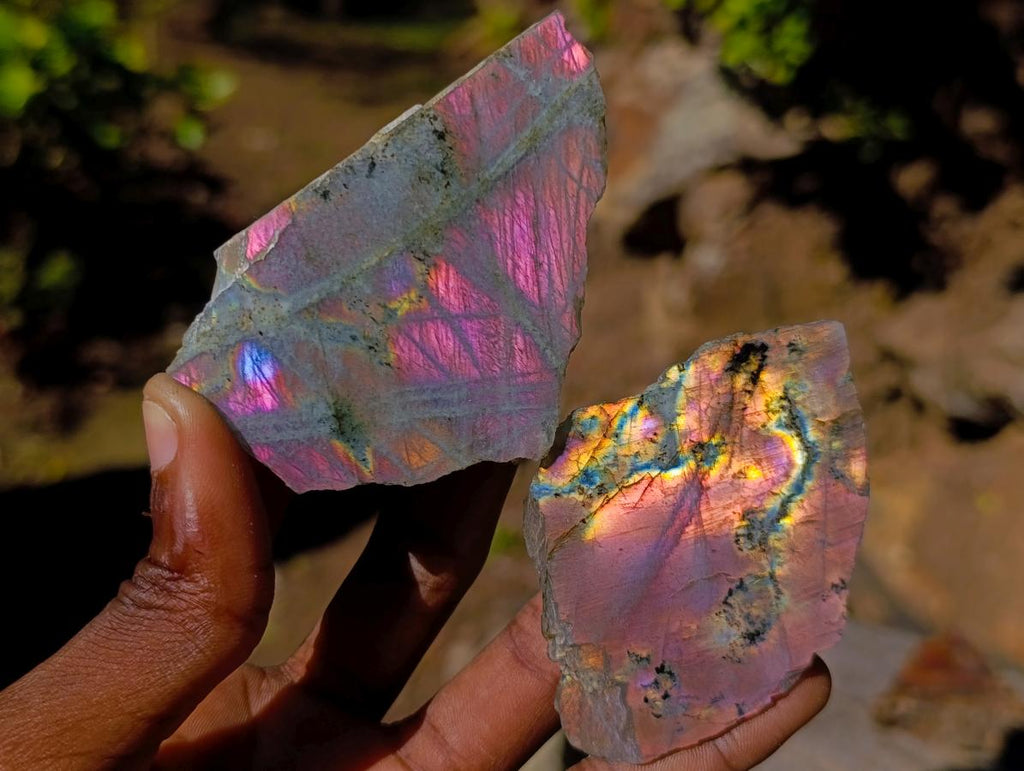 Polished One Side Purple Sunset Flash Labradorite Slices x 24 From Madagascar - Toprock Gemstones and Minerals 