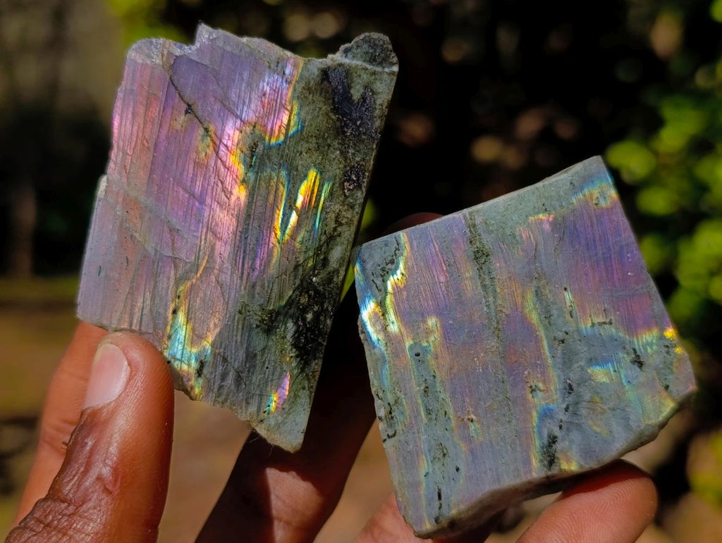Polished One Side Purple Sunset Flash Labradorite Slices x 24 From Madagascar - Toprock Gemstones and Minerals 