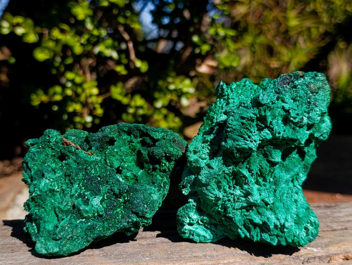 Natural Silky Malachite Specimens x 2 From Kasompe, Congo - Toprock Gemstones and Minerals 