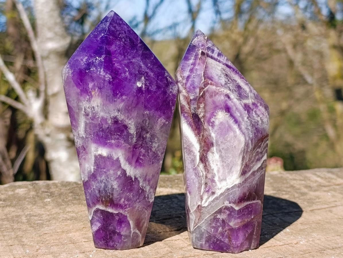 Polished Chevron Amethyst Display Crystals x 2 From Zambia - Toprock Gemstones and Minerals 