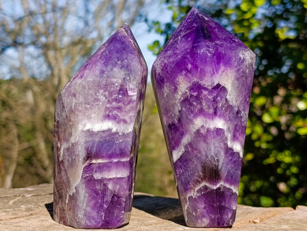 Polished Chevron Amethyst Display Crystals x 2 From Zambia - Toprock Gemstones and Minerals 