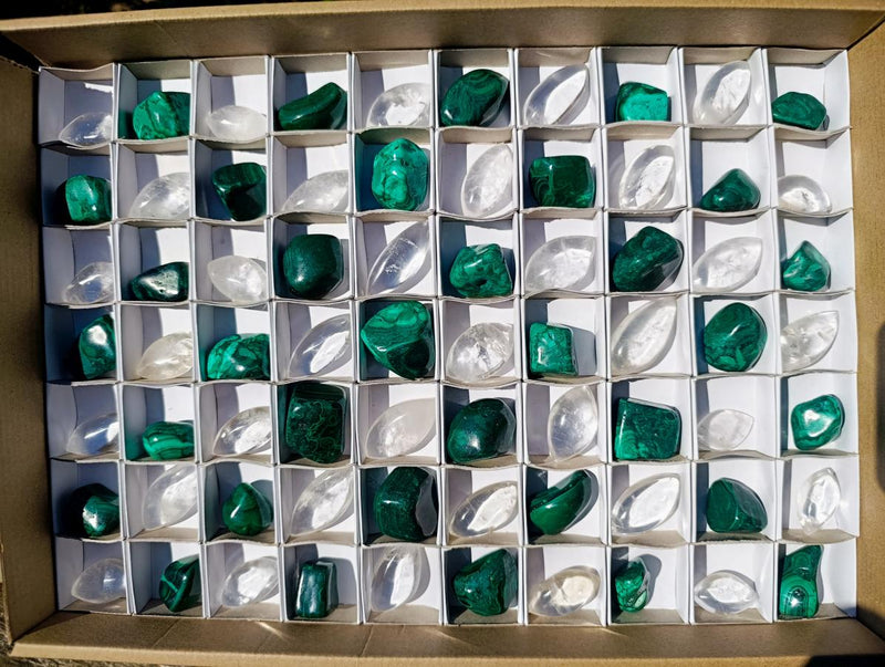 Polished Mix of Malachite Free Forms and Angel Tear Quartz x 70 From Congo and Madagascar - Toprock Gemstones and Minerals 