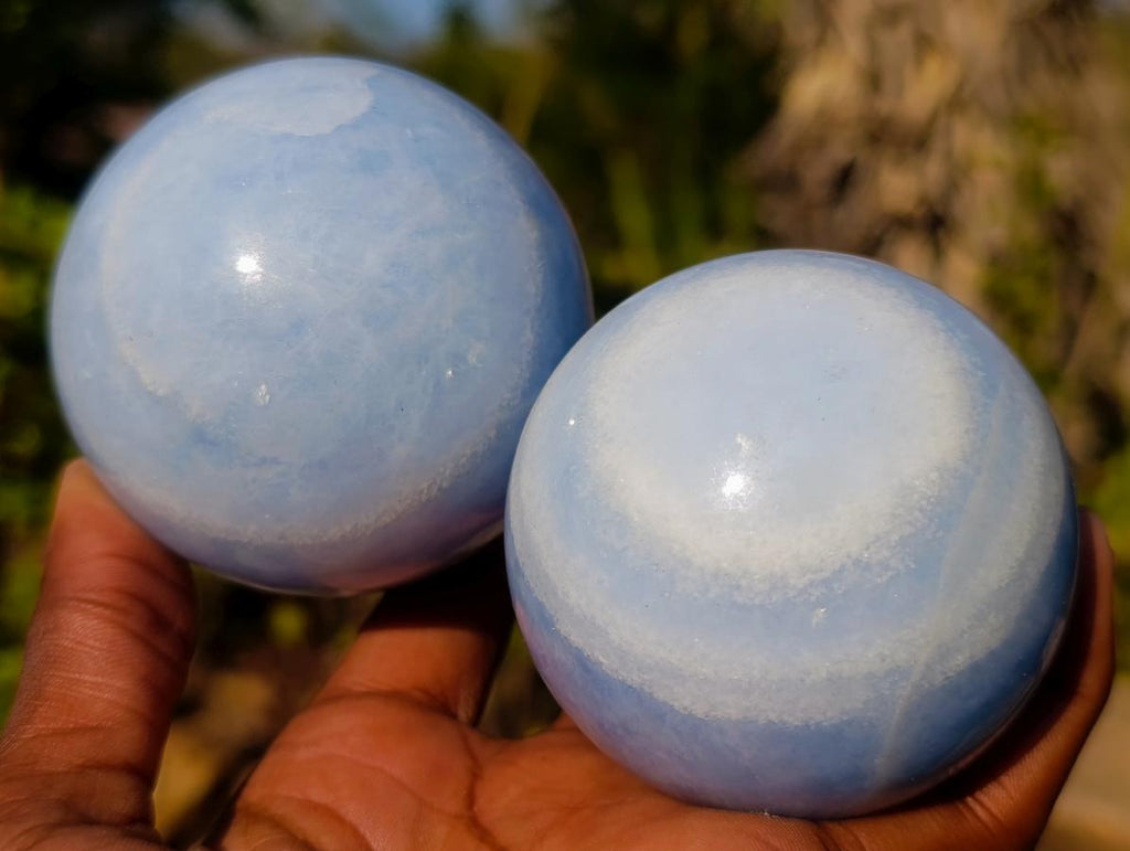 Polished Blue Calcite Spheres x 4 From Madagascar - Toprock Gemstones and Minerals 