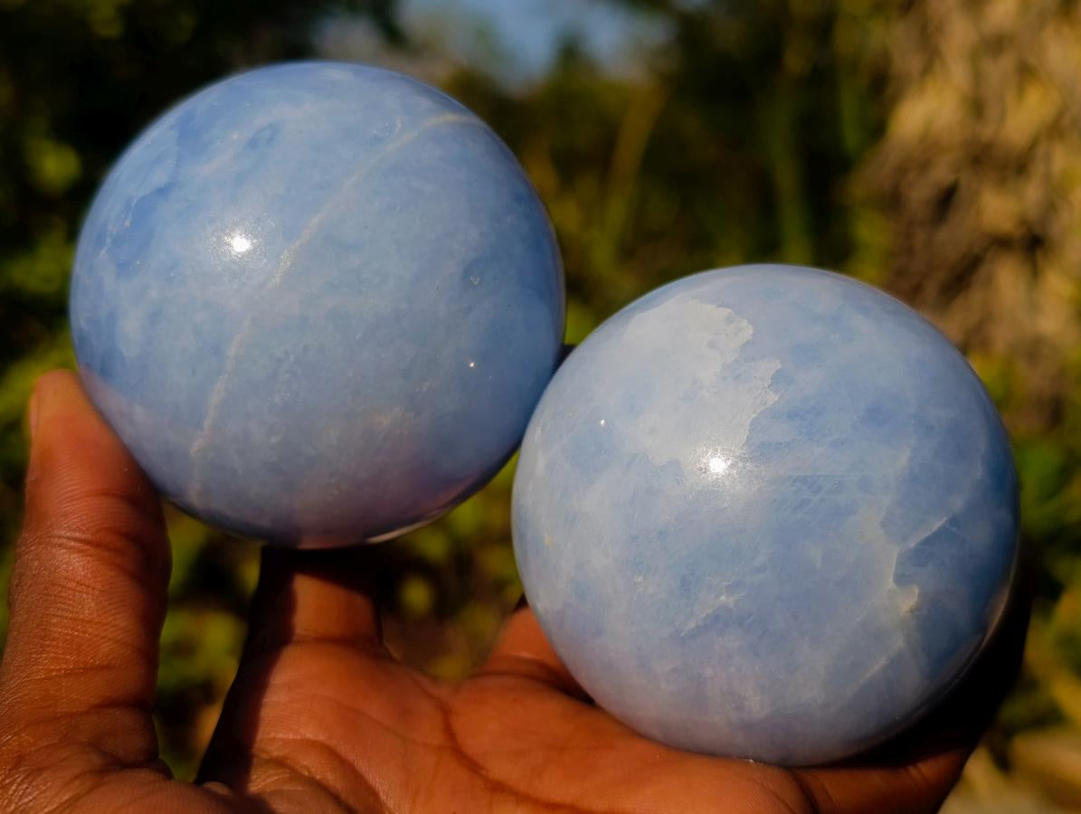 Polished Blue Calcite Spheres x 4 From Madagascar - Toprock Gemstones and Minerals 