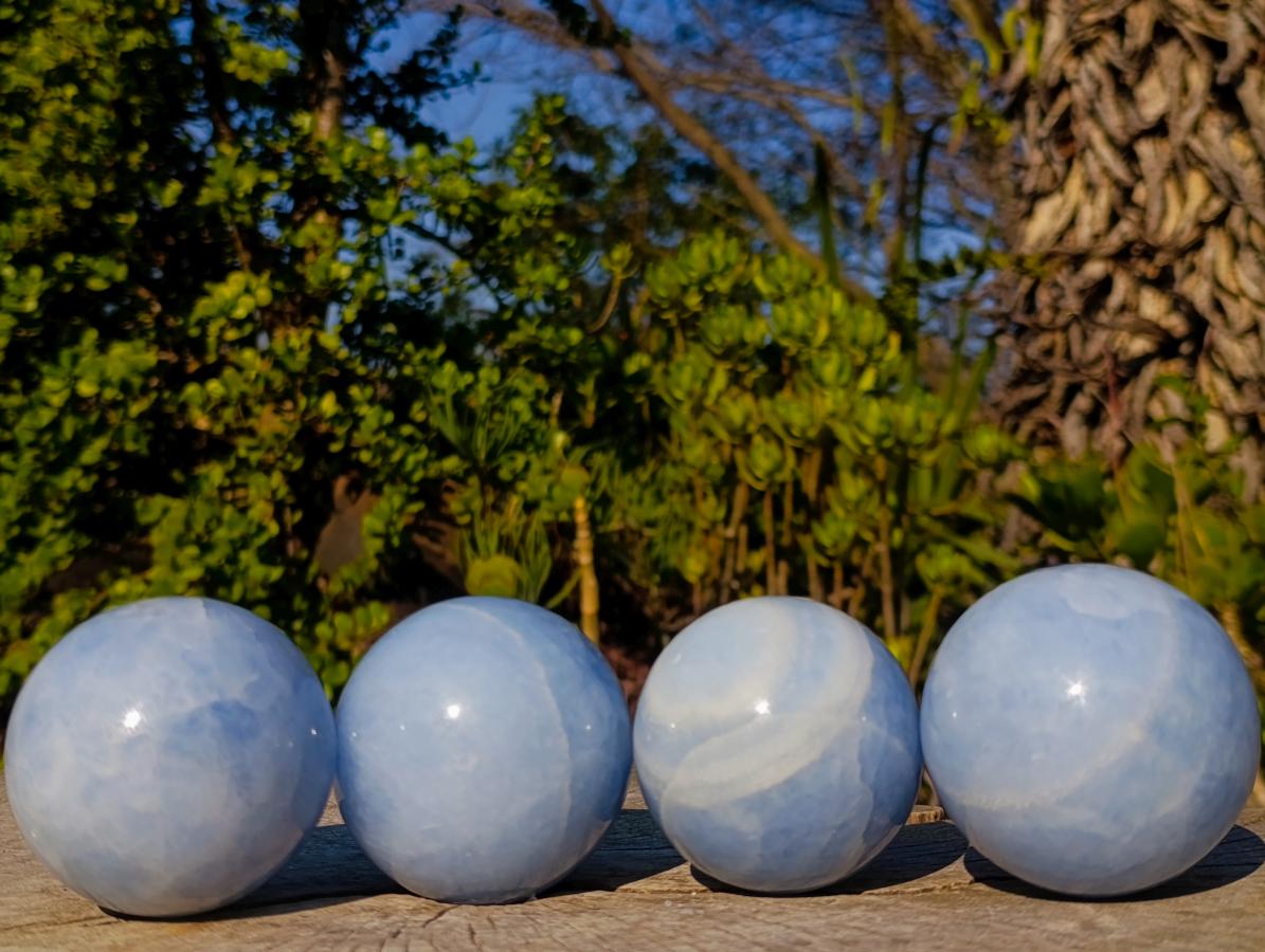 Polished Blue Calcite Spheres x 4 From Madagascar - Toprock Gemstones and Minerals 