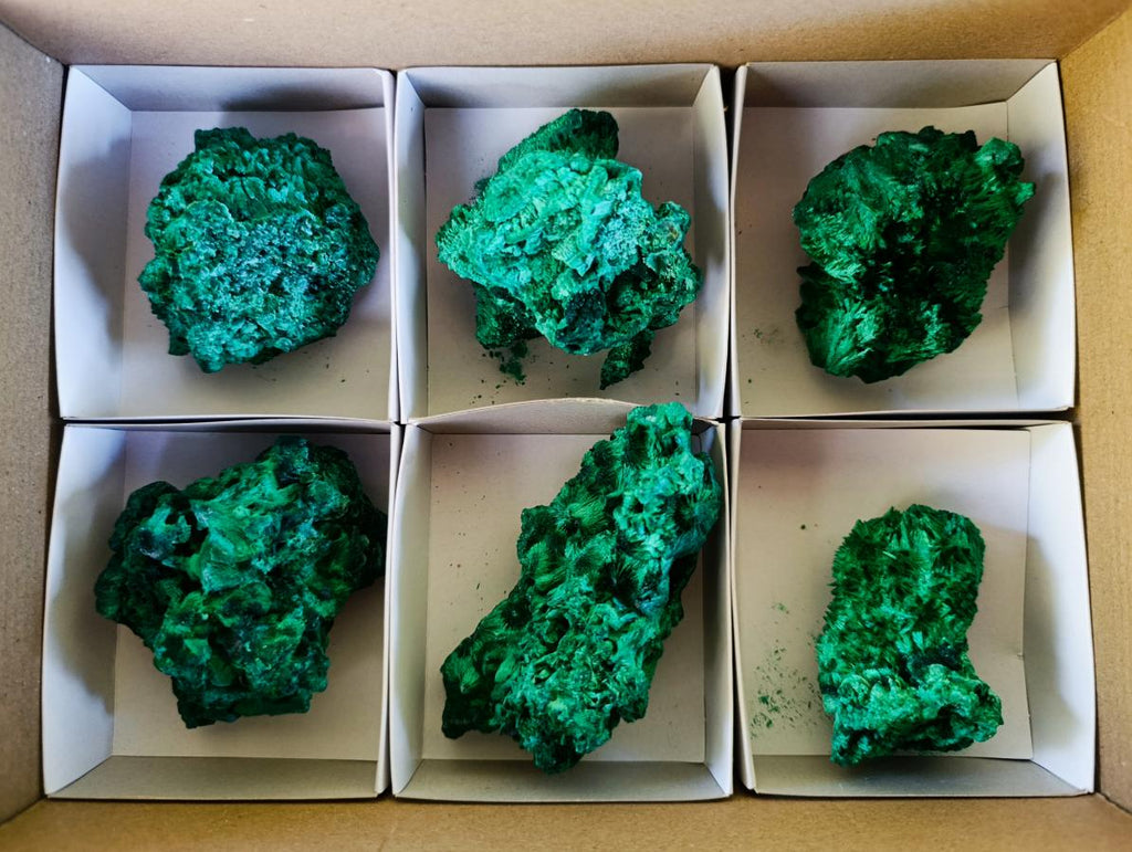 Natural Silky Malachite Specimens x 6 From Kasompe, Congo - Toprock Gemstones and Minerals 