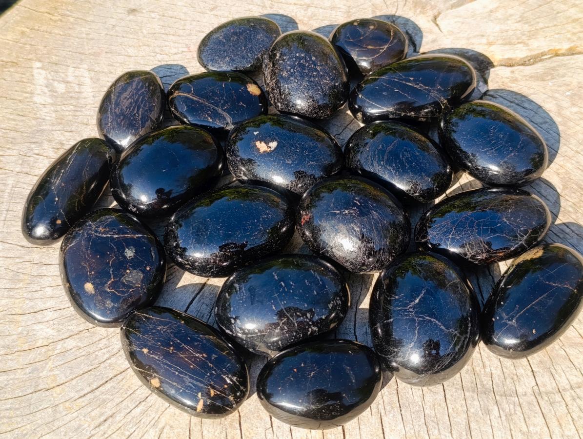 Polished Black Tourmaline Galets x 20 From Madagascar - Toprock Gemstones and Minerals 