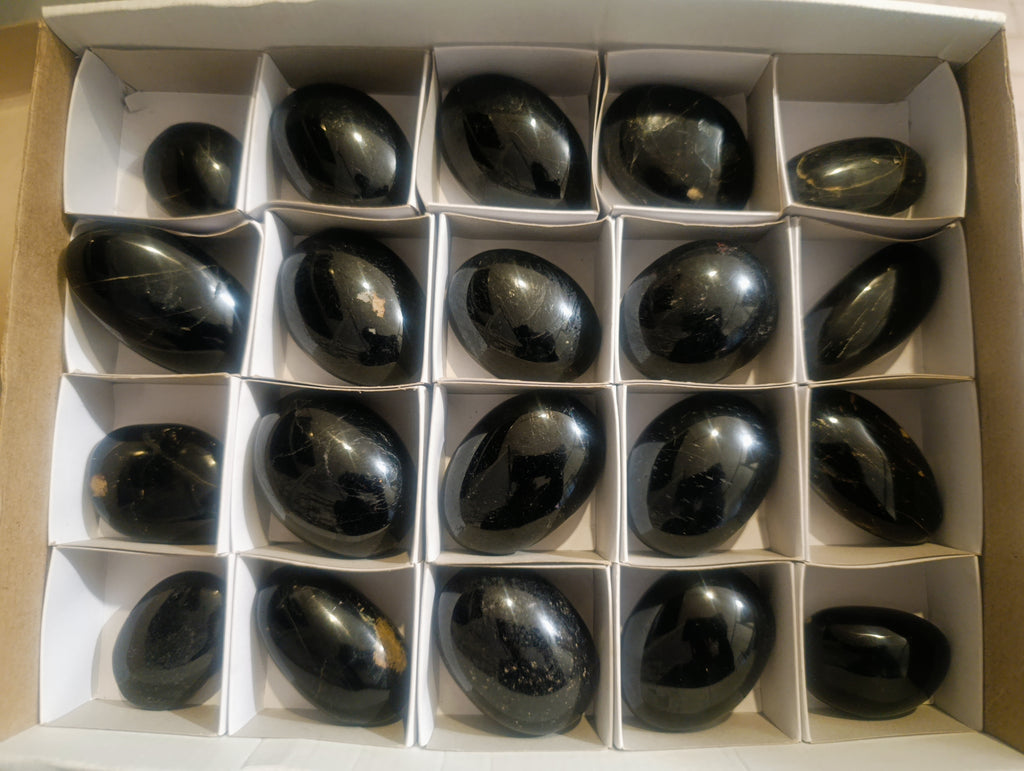 Polished Black Tourmaline Galets x 20 From Madagascar - Toprock Gemstones and Minerals 