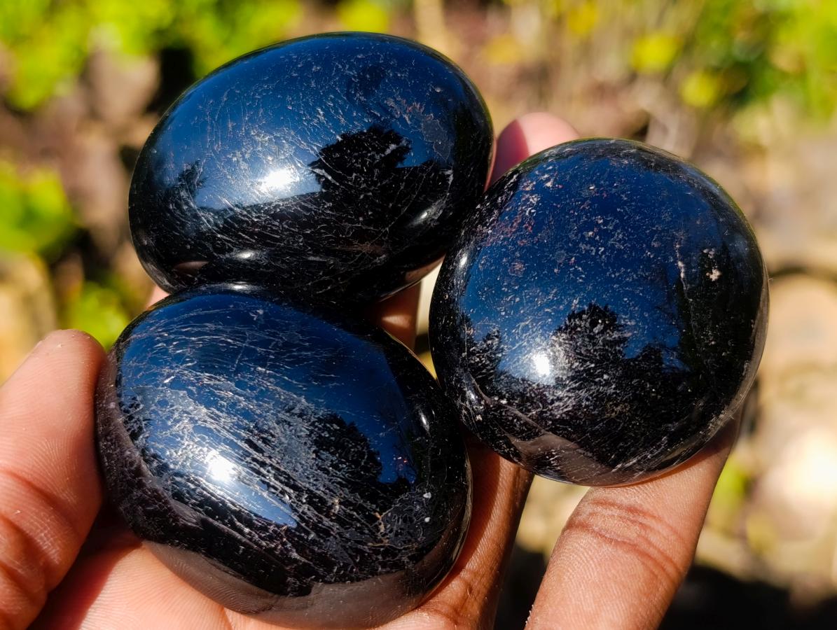 Polished Black Tourmaline Galets x 20 From Madagascar - Toprock Gemstones and Minerals 