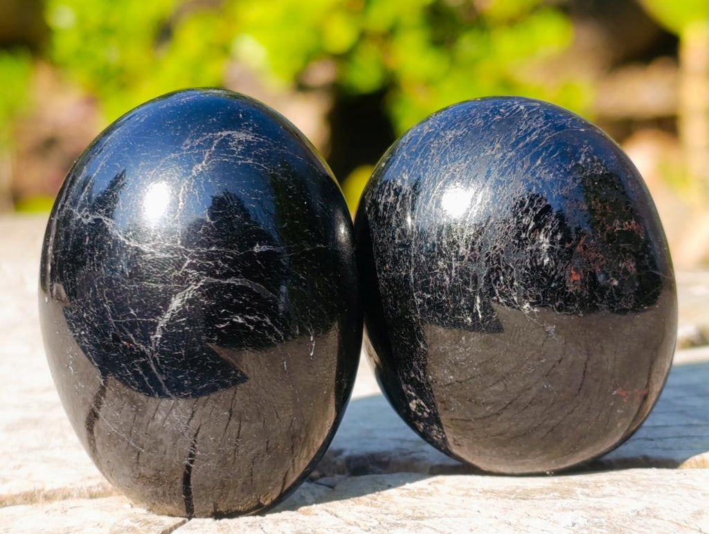 Polished Black Tourmaline Galets x 20 From Madagascar - Toprock Gemstones and Minerals 