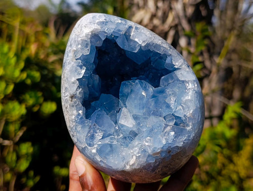 Polished and Natural Blue Celestite Eggs x 2 From Sakoany, Madagascar - Toprock Gemstones and Minerals 