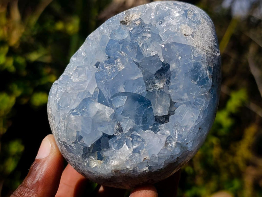 Polished and Natural Blue Celestite Eggs x 2 From Sakoany, Madagascar - Toprock Gemstones and Minerals 