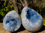 Polished and Natural Blue Celestite Eggs x 2 From Sakoany, Madagascar - Toprock Gemstones and Minerals 
