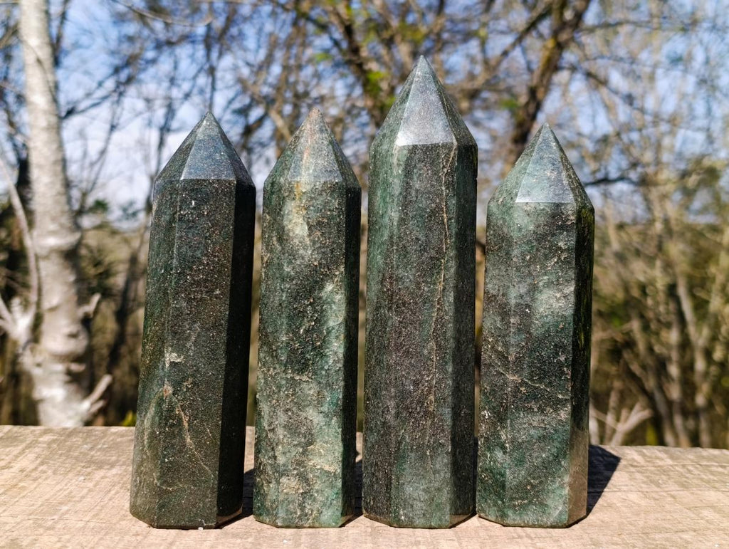 Polished Fuchsite Quartz Display Crystals with Pyrite x 4 From Andakatany, Madagascar - Toprock Gemstones and Minerals 