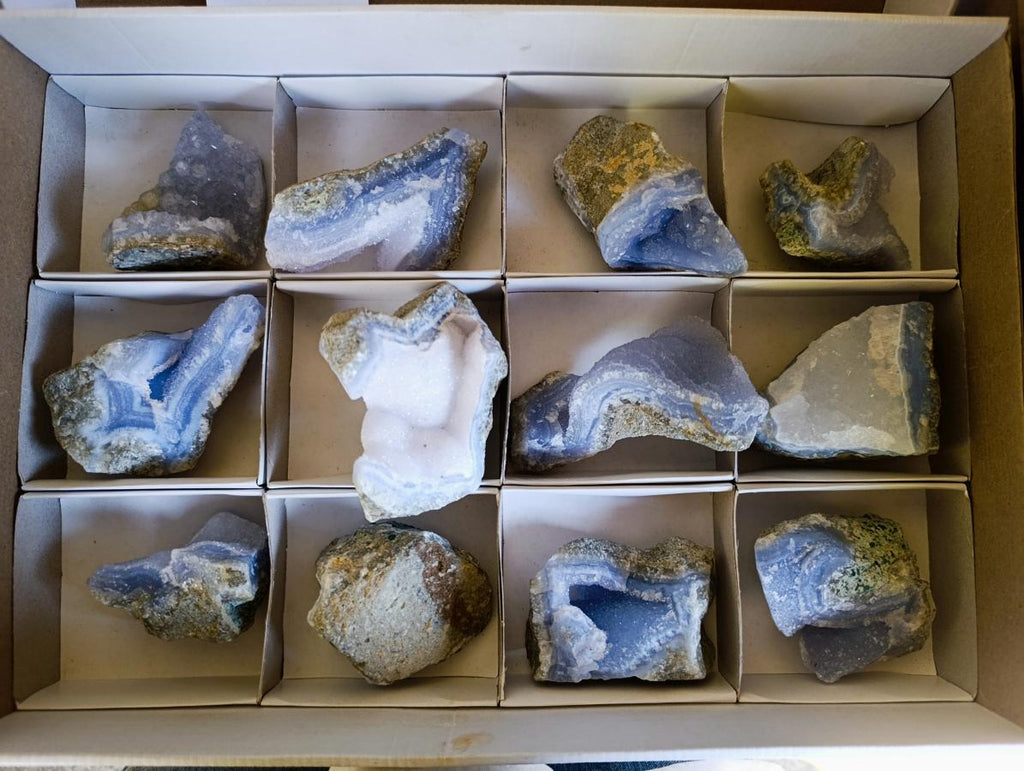 Natural Blue Lace Agate Specimens x 12 From Nsanje, Malawi - Toprock Gemstones and Minerals 