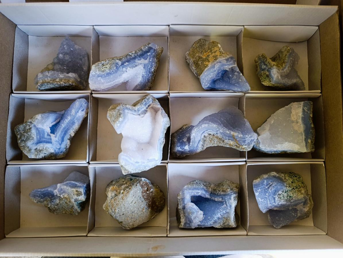 Natural Blue Lace Agate Specimens x 12 From Nsanje, Malawi - Toprock Gemstones and Minerals 