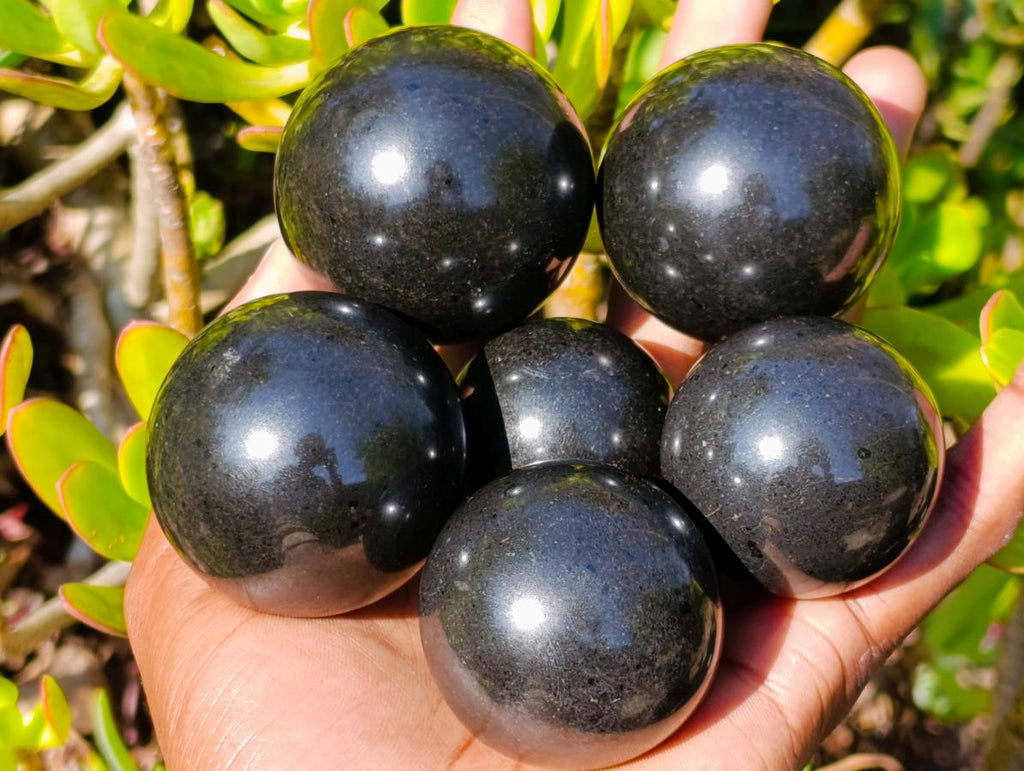 Polished Black Basalt Spheres x 12 From Madagascar - Toprock Gemstones and Minerals 
