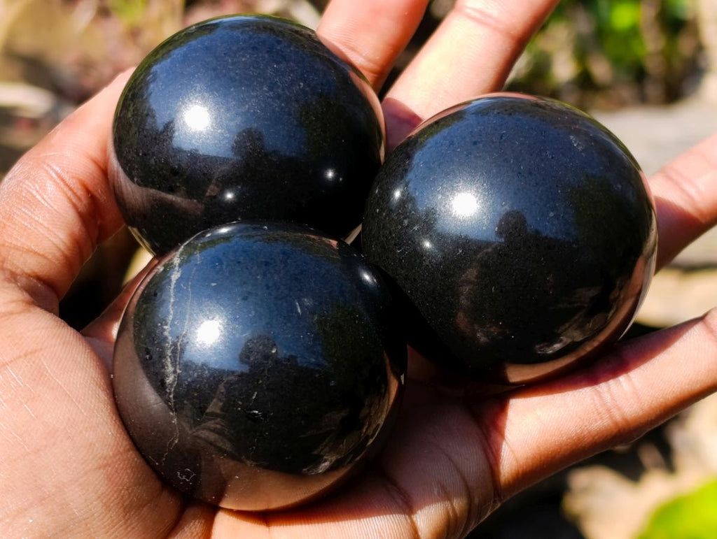 Polished Black Basalt Spheres x 12 From Madagascar - Toprock Gemstones and Minerals 